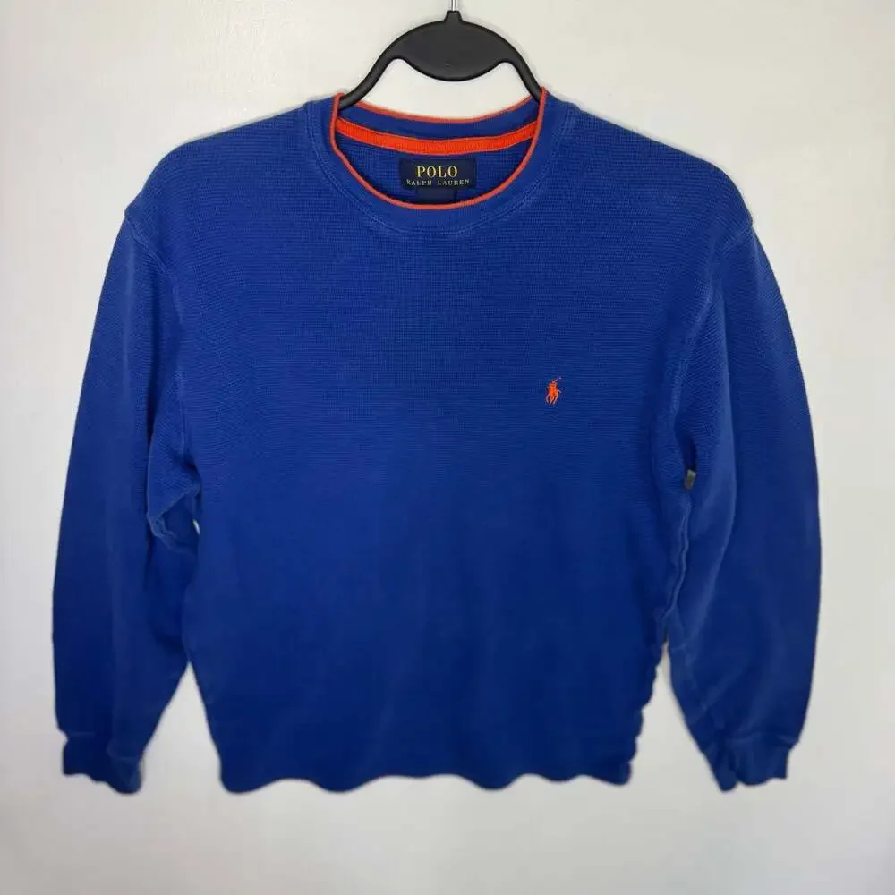 Polo Ralph Lauren Blue Waffle Knit Thermal Long Sleeve Crewneck Shirt Medium